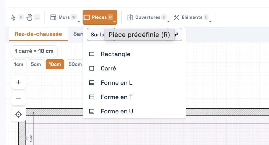 Formes de pièces prédéfinies